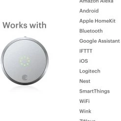 Pete's Tools & Home Improvement August AUG-SL-CON-S03 Silver Smart Lock Pro, 3rd Generation-Dark Gray, Apple Home Kit Compatible And Z-Wave Plus Enabled