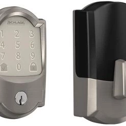 Pete's Tools & Home Improvement Schlage Lock Company BE489WB CAM 619 Schlage Encode Smart WiFi Deadbolt With Camelot Trim In Satin Nickel, Lock Smart Locks