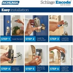 Pete's Tools & Home Improvement Schlage Lock Company BE489WB CAM 619 Schlage Encode Smart WiFi Deadbolt With Camelot Trim In Satin Nickel, Lock Smart Locks