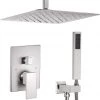 Pete's Tools & Home Improvement ESNBIA 12 Inch Ceiling Mount Brushed Nickel Shower System Bathroom Luxury Rain Mixer Shower Combo Set Ceiling Rainfall Shower Head System (Contain Shower Faucet Rough-In Valve Body And Trim)