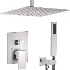 Pete's Tools & Home Improvement ESNBIA 12 Inch Ceiling Mount Brushed Nickel Shower System Bathroom Luxury Rain Mixer Shower Combo Set Ceiling Rainfall Shower Head System (Contain Shower Faucet Rough-In Valve Body And Trim)