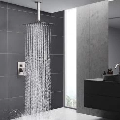 Pete's Tools & Home Improvement ESNBIA 12 Inch Ceiling Mount Brushed Nickel Shower System Bathroom Luxury Rain Mixer Shower Combo Set Ceiling Rainfall Shower Head System (Contain Shower Faucet Rough-In Valve Body And Trim)