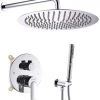 Pete's Tools & Home Improvement Bathtub & Shower Systems Starbath SS02Y Round 12 Inch Wall Mounted Shower System With Rain Shower Head And 3-Setting Handheld Shower,Shower Faucet Rough-in Mixer Valve And Trim Included Shower Combo Set, Chrome