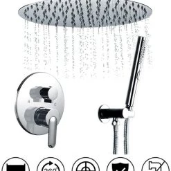 Pete's Tools & Home Improvement Bathtub & Shower Systems Starbath SS02Y Round 12 Inch Wall Mounted Shower System With Rain Shower Head And 3-Setting Handheld Shower,Shower Faucet Rough-in Mixer Valve And Trim Included Shower Combo Set, Chrome