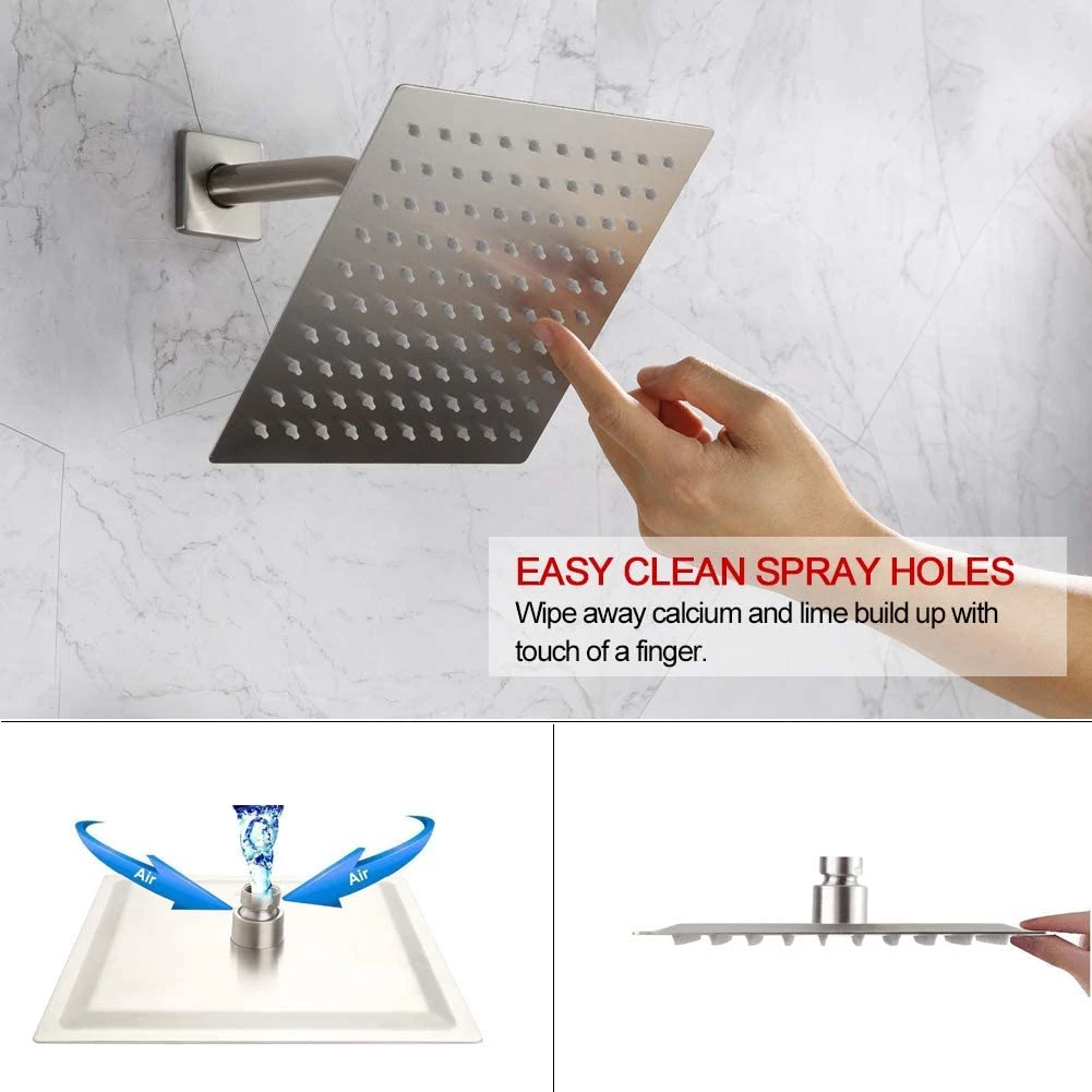 Pete's Tools & Home Improvement POP Shower System Brushed Nickel Bathroom Rainfall Shower Faucet Set Complete Wall Mounted 8 Inch Shower Head And Handle Set With Rough-in Valve Body And Trim Kit