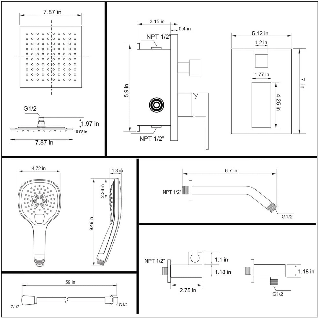 Pete's Tools & Home Improvement POP Shower System Brushed Nickel Bathroom Rainfall Shower Faucet Set Complete Wall Mounted 8 Inch Shower Head And Handle Set With Rough-in Valve Body And Trim Kit