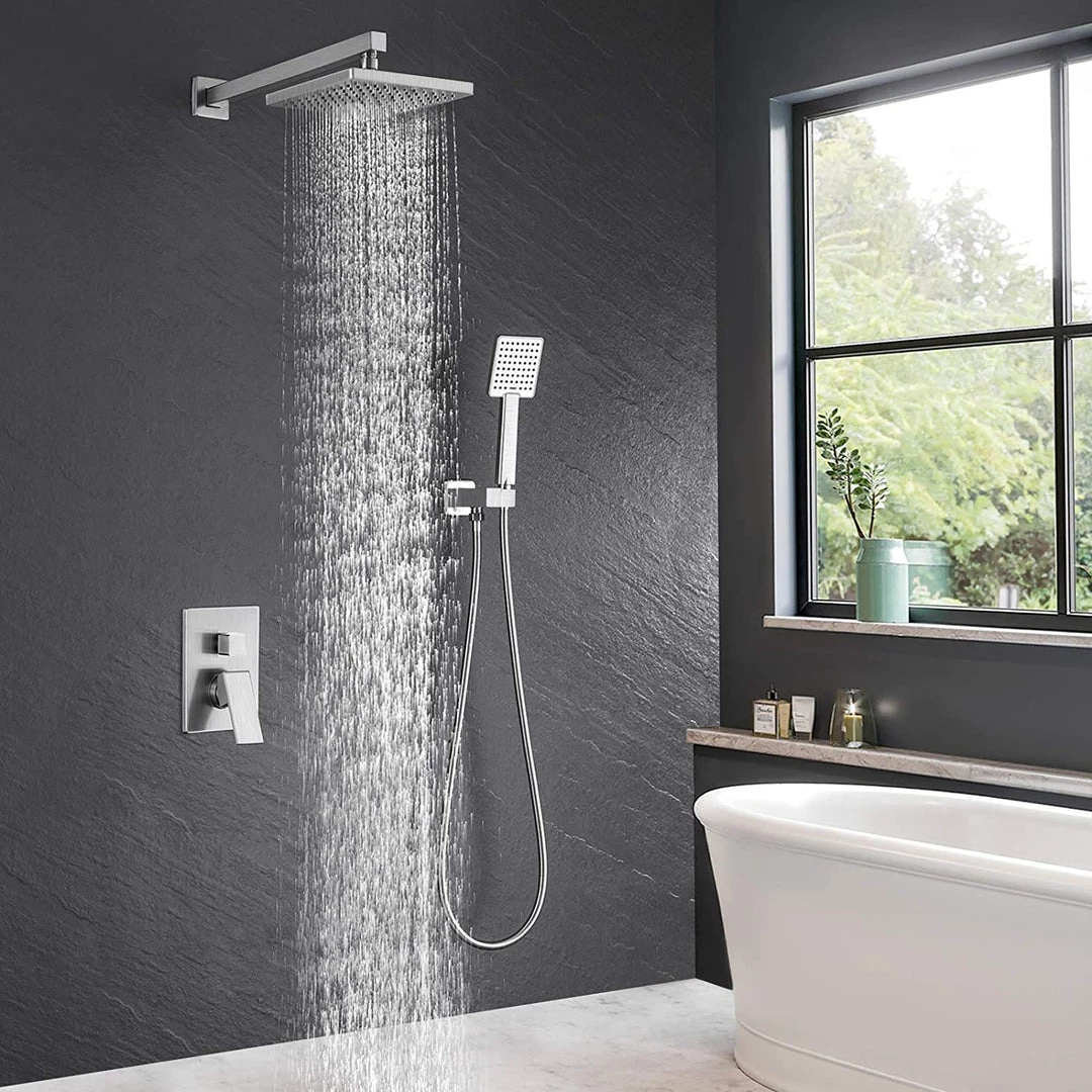 Pete's Tools & Home Improvement KES Shower System Shower Faucets Sets Complete Rain Shower Head With Handheld Shower Valve And Trim Kit Brushed Finish, XB6223-BN