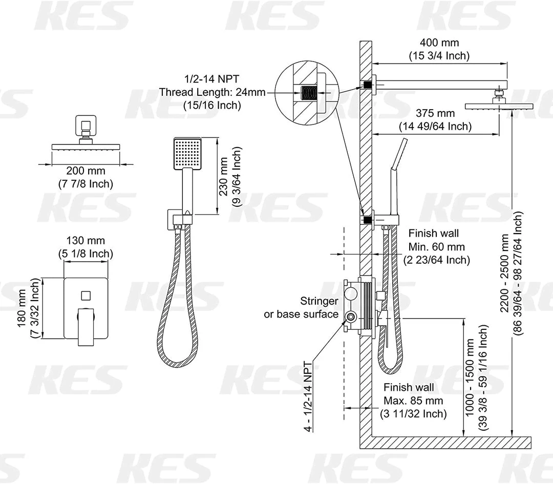 Pete's Tools & Home Improvement KES Shower System Shower Faucets Sets Complete Rain Shower Head With Handheld Shower Valve And Trim Kit Brushed Finish, XB6223-BN