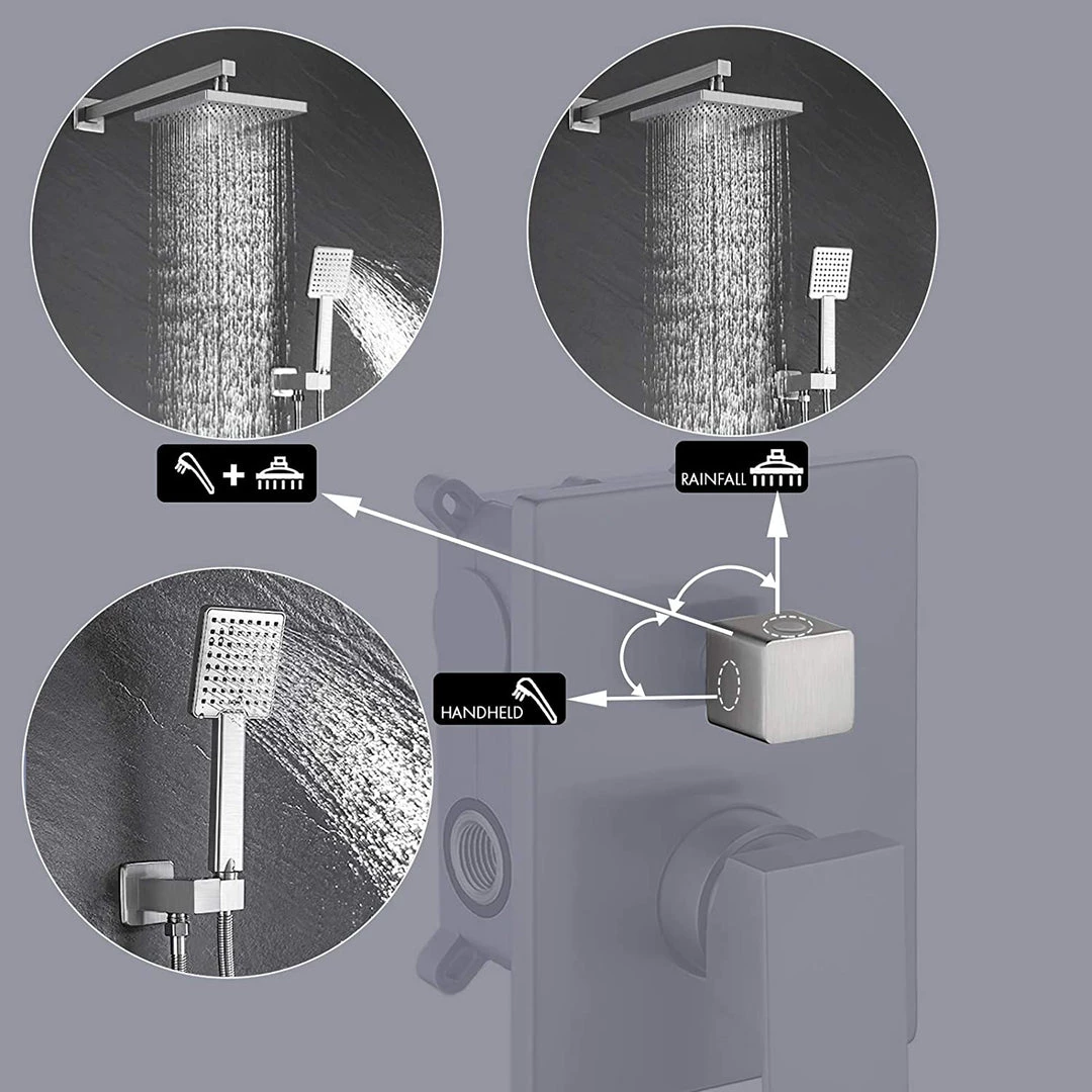 Pete's Tools & Home Improvement KES Shower System Shower Faucets Sets Complete Rain Shower Head With Handheld Shower Valve And Trim Kit Brushed Finish, XB6223-BN