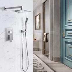 Pete's Tools & Home Improvement Rugus Shower System，Luxury Rain Mixer Shower Combo Set Wall Mounted Rainfall Shower Head System，10 Inch Square Rain Shower Head，Brushed Nickel(Contain Shower Faucet Rough-in Valve Body And Trim) Bathtub & Shower Systems