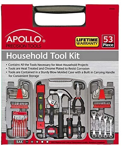 Apollo Tools DT9408 53 Piece Household Tool Set With Wrenches, Precision Screwdriver Set