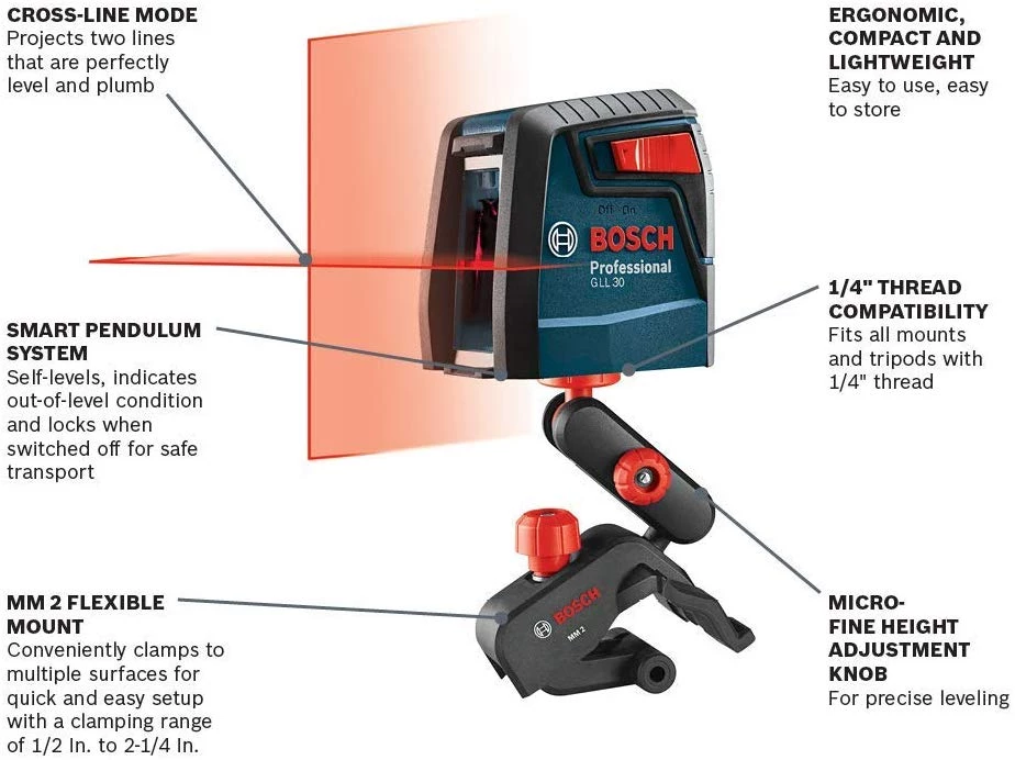 Bosch Self-Leveling Cross-Line Red-Beam Laser Level GLL 30