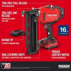 CRAFTSMAN V20 Cordless Finish Nailer Kit, 16GA