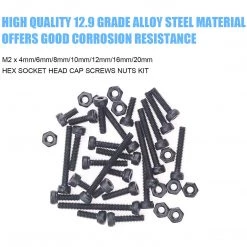 DYWISHKEY 420 Pieces M2 X 4mm/6mm/8mm/10mm/12mm/16mm/20mm, 12.9 Grade Alloy Steel Hex Socket Head Cap Bolts Screws Nuts Kit With Hex Wrench