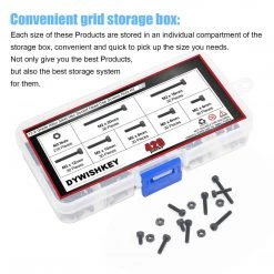 DYWISHKEY 420 Pieces M2 X 4mm/6mm/8mm/10mm/12mm/16mm/20mm, 12.9 Grade Alloy Steel Hex Socket Head Cap Bolts Screws Nuts Kit With Hex Wrench