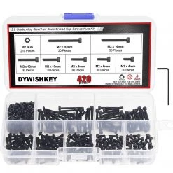 DYWISHKEY 420 Pieces M2 X 4mm/6mm/8mm/10mm/12mm/16mm/20mm, 12.9 Grade Alloy Steel Hex Socket Head Cap Bolts Screws Nuts Kit With Hex Wrench