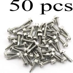 RuiLing 50pcs #8 5/8 Inches Self-Drilling Dovetail Screws 410 Stainless Steel Hex Washer Head Tapping Screw Tek Screws Screws, Nails & Fixing