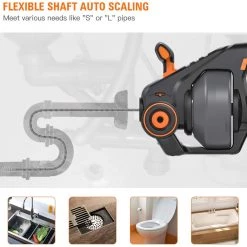 Tools Drain Auger, TACKLIFE Drain Snake 25Ft Automatic Cordless Drain Clog Remover, Replaceable Flexible Shaft And Battery