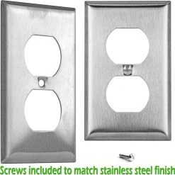 ENERLITES 7721-10PCS Duplex Receptacle Outlet Metal Wall Plate, Stainless Steel Outlet Cover