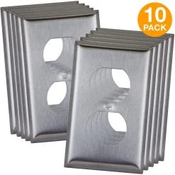 ENERLITES 7721-10PCS Duplex Receptacle Outlet Metal Wall Plate, Stainless Steel Outlet Cover