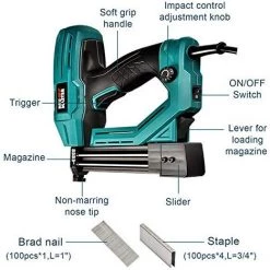 Electric Brad Nailer, NEU MASTER NTC0040 Electric Nail Gun/Staple Gun For Small Project Of Upholstery, Home Improvement And Woodworking, 1/4'' Narrow Crown Staple 400pcs And Nail 100pcs Included