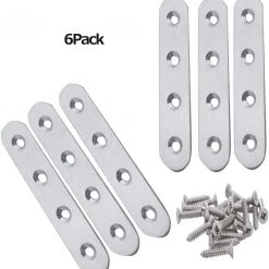 OHIYO Flat Straight Brace，Flat Brackets 6PCS Stainless Steel Bracket Connector Heavy Duty Shelf Furniture Mending Repair Plates Fixing Bracket Connector