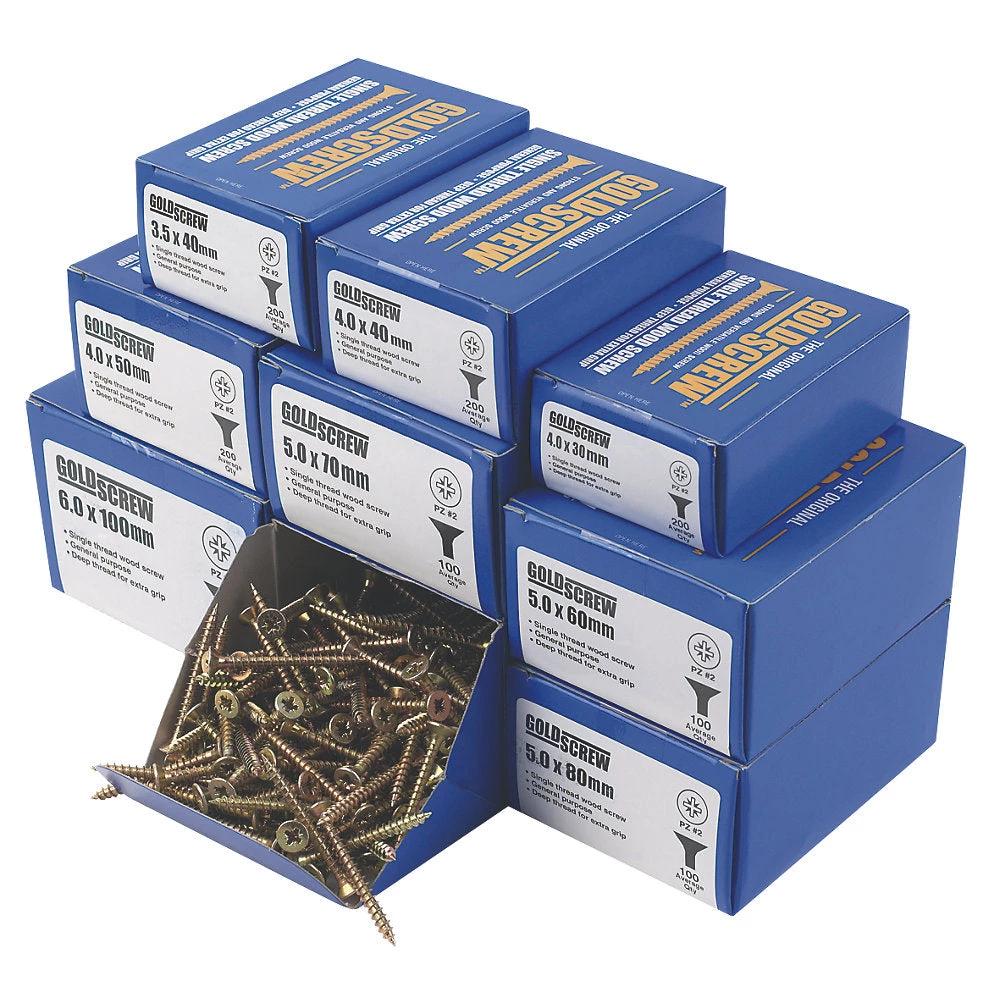 Screws, Nails & Fixing GOLDSCREW PZ DOUBLE-COUNTERSUNK WOODSCREWS TRADE PACK 1400 PCS