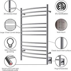 HEATGENE Towel Warmer Wall Mount Electric Plug-in/Hardwired Heated Towel Rack Brush Finish