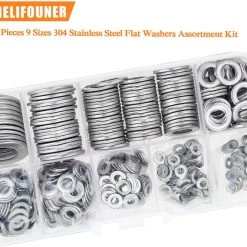 HELIFOUNER 600 Pieces 9 Sizes 304 Stainless Steel Flat Washers Assortment Kit (M2 M2.5 M3 M4 M5 M6 M8 M10 M12)