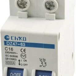 FiYa IIVVERR DIN Rail Mounted DZ47-63 AC 230/400V 16A 2 Pole MCB Mini Circuit Breaker