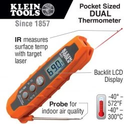 Klein Tools IR07 Dual Infrared (IR) And Probe Pocket Size LCD Digital Thermometer