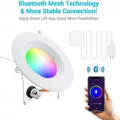 Electrical & Lighting MustWin Smart Retrofit Led Recessed Lighting 6 Inch LED Downlight, Bluetooth Mesh LED Can Lights Color Changing, Voice Control Via Alexa