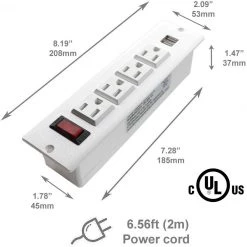 4 LEAF Recessed Power Strip Socket With Switch 4 Power Outlets 2 USB Hubs With 2 Screws White Electrical & Lighting