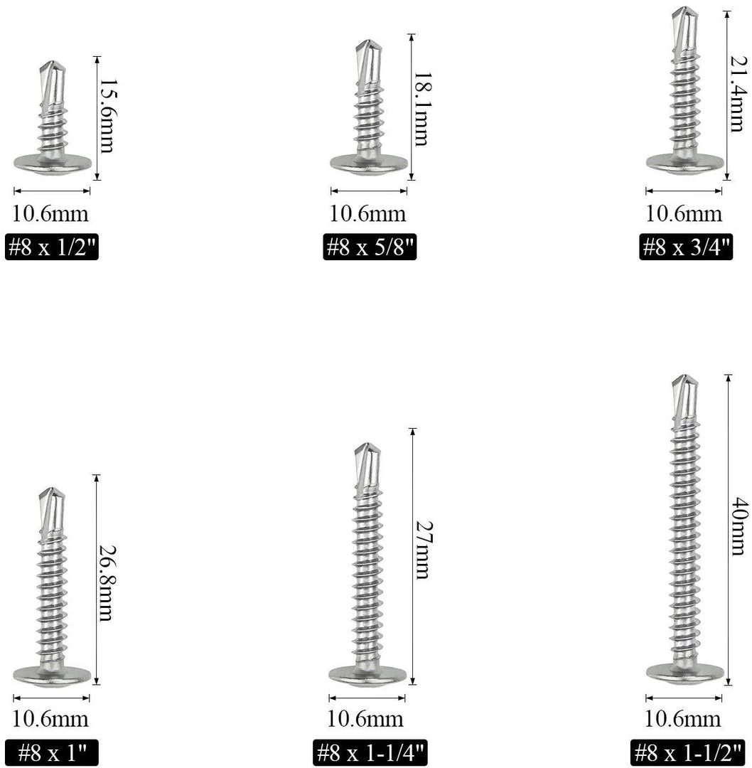 Sutemribor 270 Pieces 410 Stainless Steel Self Drilling Screws Set (#8 Wafer Head) Screws, Nails & Fixing
