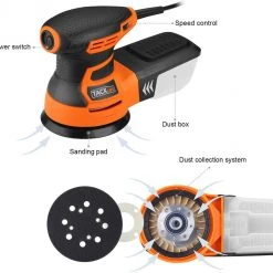 TACKLIFE Orbital Sander, 3.0A 5-Inch Random Orbit Sander With 12Pcs Tools