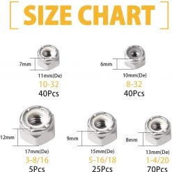 Pete's Tools & Home Improvement VIGRUE 180PCS 1/4-20 5/16-18 3/8-16 8-32 10-32 Lock Nut Assortment Kit, 304 Stainless Steel Nylon Insert Hex Locknuts Nuts, Bolts & Washers