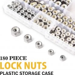 Pete's Tools & Home Improvement VIGRUE 180PCS 1/4-20 5/16-18 3/8-16 8-32 10-32 Lock Nut Assortment Kit, 304 Stainless Steel Nylon Insert Hex Locknuts Nuts, Bolts & Washers