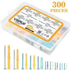 VIGRUE Plastic Self Tapping Screws And Drywall Ribbed Anchors Assortment With Screws Kit 300 Piece