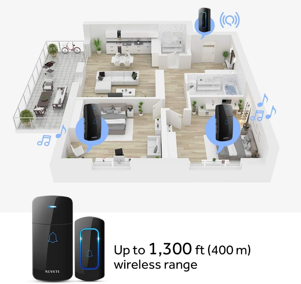Electrical & Lighting Wireless Doorbell Kit, NOVETE Door Bell Operating At Over 1300 Feet, Waterproof Door Chime Kit